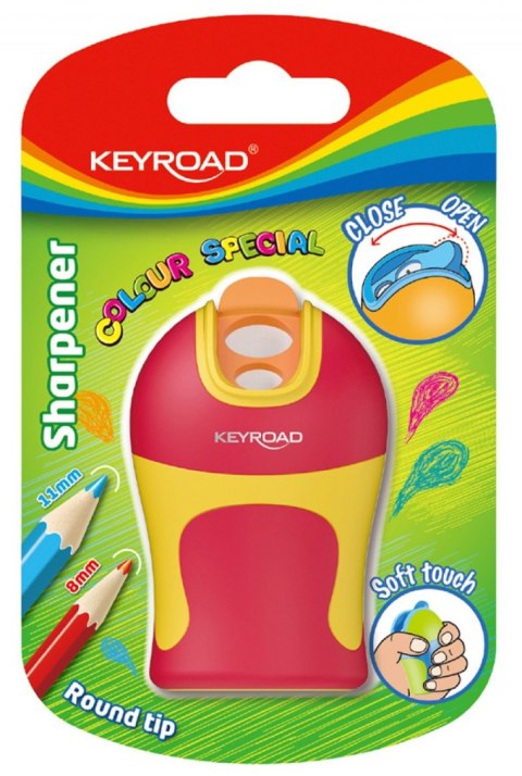 Temperówka KEYROAD Colour Special Soft Touch, plastikowa, podwójna, ostrzenie zaokrąglone, blister, mix kolorów Temperówka KEYROAD Colour Special Soft Touch, plastikowa, podwójna, ostrzenie zaokrąglone, blister, mix kolorów