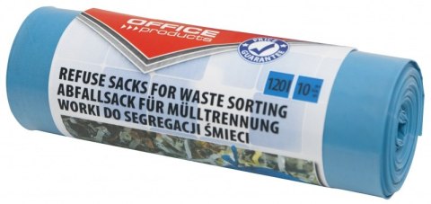Worki na śmieci domowe OFFICE PRODUCTS, do segregacji makulatury, mocne (LDPE), 120l, 10szt., niebieskie Worki na śmieci domowe OFFICE PRODUCTS, do segregacji makulatury, mocne (LDPE), 120l, 10szt., niebieskie