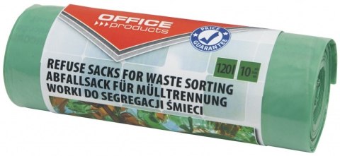 Worki na śmieci domowe OFFICE PRODUCTS, do segregacji szkła, mocne (LDPE), 120l, 10szt., zielone Worki na śmieci domowe OFFICE PRODUCTS, do segregacji szkła, mocne (LDPE), 120l, 10szt., zielone