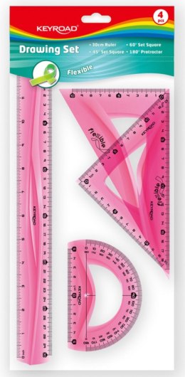 Zestaw geometryczny KEYROAD Flexible duży, z linijką 30cm, zawieszka, mix kolorów