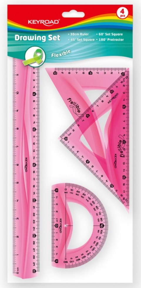 Zestaw geometryczny KEYROAD Flexible duży, z linijką 30cm, zawieszka, mix kolorów