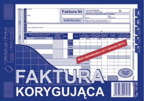 107-3E Faktura VAT korygująca MICHALCZYK&PROKOP A5 80 kartek 107-3E Faktura VAT korygująca MICHALCZYK&PROKOP A5 80 kartek