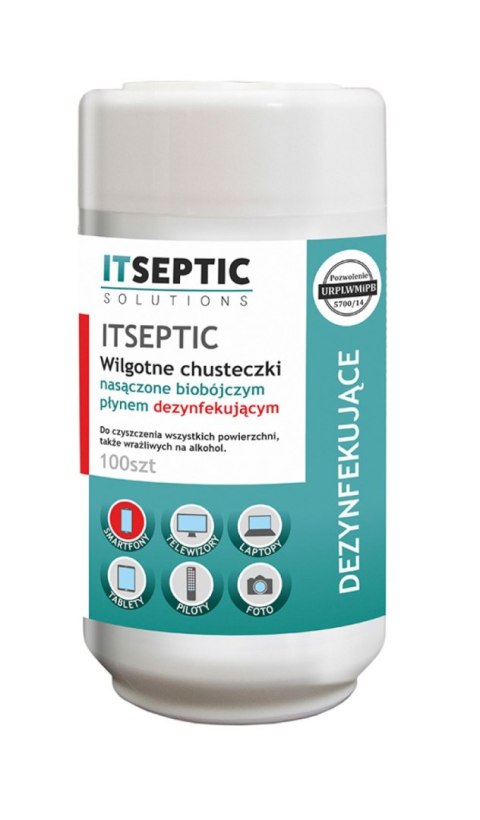 Chusteczki czyszcząco-dezynfekujące ITSEPTIC, mała tuba, 100szt. Chusteczki czyszcząco-dezynfekujące ITSEPTIC, mała tuba, 100szt.