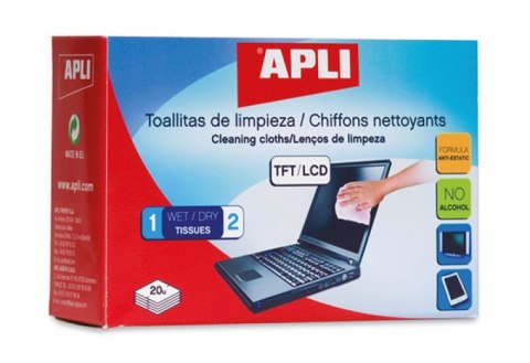 Chusteczki do czyszczenia ekranów TFT/LCD APLI, 2x20szt. Chusteczki do czyszczenia ekranów TFT/LCD APLI, 2x20szt.