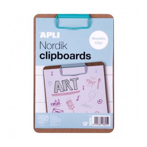 Clipboard APLI Nordik, deska A5, drewniana, z metalowym klipsem, pastelowy niebieski Clipboard APLI Nordik, deska A5, drewniana, z metalowym klipsem, pastelowy niebieski