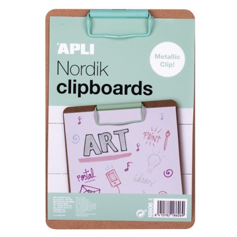 Clipboard APLI Nordik, deska A5, drewniana, z metalowym klipsem, pastelowy zielony Clipboard APLI Nordik, deska A5, drewniana, z metalowym klipsem, pastelowy zielony
