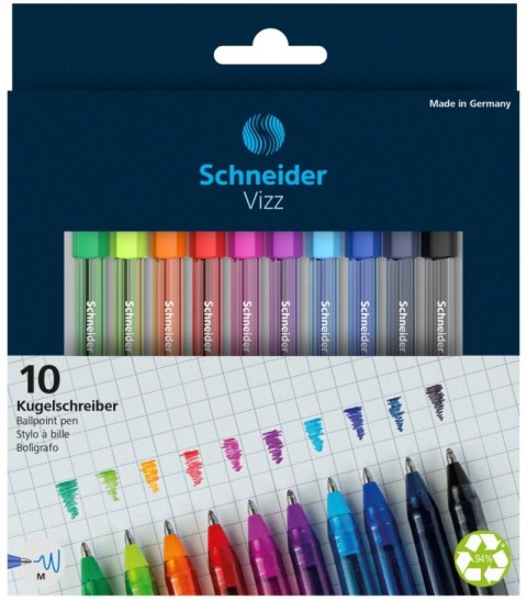 Długopis SCHNEIDER VIZZ, M, 10szt., pudełko z zawieszką, mix kolorów Długopis SCHNEIDER VIZZ, M, 10szt., pudełko z zawieszką, mix kolorów