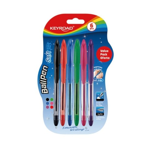 Długopis klasyczny KEYROAD Ball Pen Soft Jet, 0,7 mm, 6 s.zt, blister, mix kolorów Długopis klasyczny KEYROAD Ball Pen Soft Jet, 0,7 mm, 6 s.zt, blister, mix kolorów