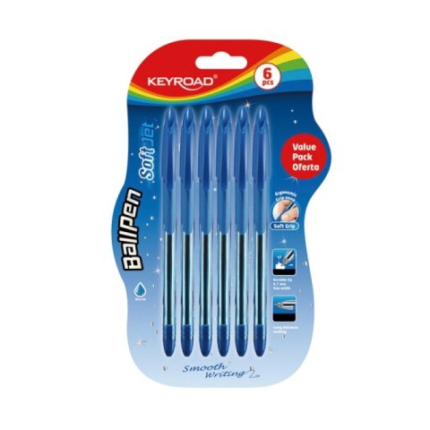 Długopis klasyczny KEYROAD Ball Pen Soft Jet, 0,7 mm, 6 szt., blister, niebieski Długopis klasyczny KEYROAD Ball Pen Soft Jet, 0,7 mm, 6 szt., blister, niebieski