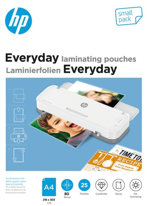 Folie laminacyjne HP EVERYDAY, A4, 80 mic, 25 szt., przezroczyste/połysk Folie laminacyjne HP EVERYDAY, A4, 80 mic, 25 szt., przezroczyste/połysk