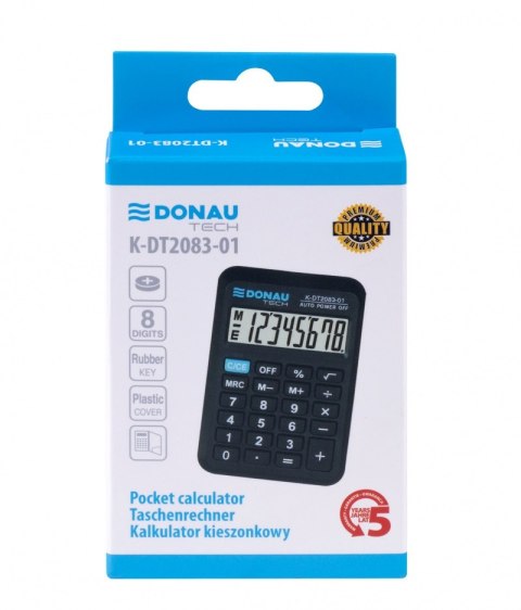 Kalkulator kieszonkowy DONAU TECH, 8-cyfr. wyświetlacz, wym. 89x58x11 mm, czarny Kalkulator kieszonkowy DONAU TECH, 8-cyfr. wyświetlacz, wym. 89x58x11 mm, czarny