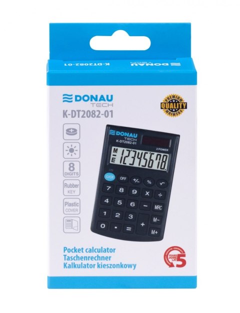 Kalkulator kieszonkowy DONAU TECH, 8-cyfr. wyświetlacz, wym. 97x60x10 mm, czarny Kalkulator kieszonkowy DONAU TECH, 8-cyfr. wyświetlacz, wym. 97x60x10 mm, czarny