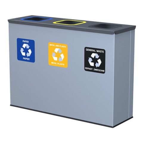 Kosz na śmieci ALDA EKO STATION, do segregacji, 3x60l, stal powlekana organicznie, szary Kosz na śmieci ALDA EKO STATION, do segregacji, 3x60l, stal powlekana organicznie, szary