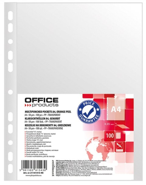 Koszulki na dokumenty OFFICE PRODUCTS, PP, A4, groszkowe, 50mikr., 100szt. Koszulki na dokumenty OFFICE PRODUCTS, PP, A4, groszkowe, 50mikr., 100szt.