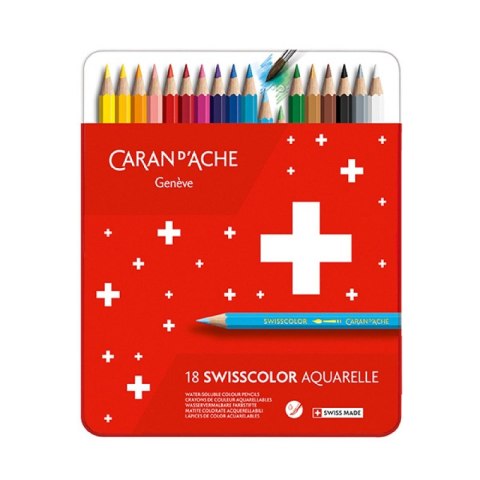 Kredki CARAN D'ACHE Swisscolor Aquarelle, z efektem akwareli, sześciokątne, 18szt., mix kolorów Kredki CARAN D'ACHE Swisscolor Aquarelle, z efektem akwareli, sześciokątne, 18szt., mix kolorów