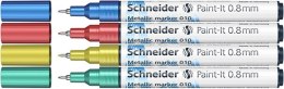 Marker akrylowy SCHNEIDER Paint-It Metallic, 0,8 mm, etui 4 szt., niebieski, czerowny, żółty, zielony