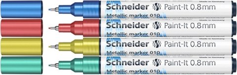 Marker akrylowy SCHNEIDER Paint-It Metallic, 0,8 mm, etui 4 szt., niebieski, czerowny, żółty, zielony Marker akrylowy SCHNEIDER Paint-It Metallic, 0,8 mm, etui 4 szt., niebieski, czerowny, żółty, zielony