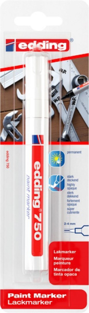 Marker olejowy e-750/1 EDDING, 2-4 mm, blister, biały Marker olejowy e-750/1 EDDING, 2-4 mm, blister, biały