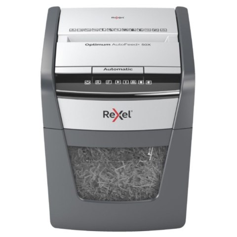 Niszczarka automatyczna REXEL OPTIMUM AUTOFEED+ 50X, P-4, 50 katrek, 20l, czarna