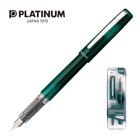 Pióro wieczne Platinum Prefounte Dark Emerald, F, w plastikowym opakowaniu, na blistrze, zielone Pióro wieczne Platinum Prefounte Dark Emerald, F, w plastikowym opakowaniu, na blistrze, zielone