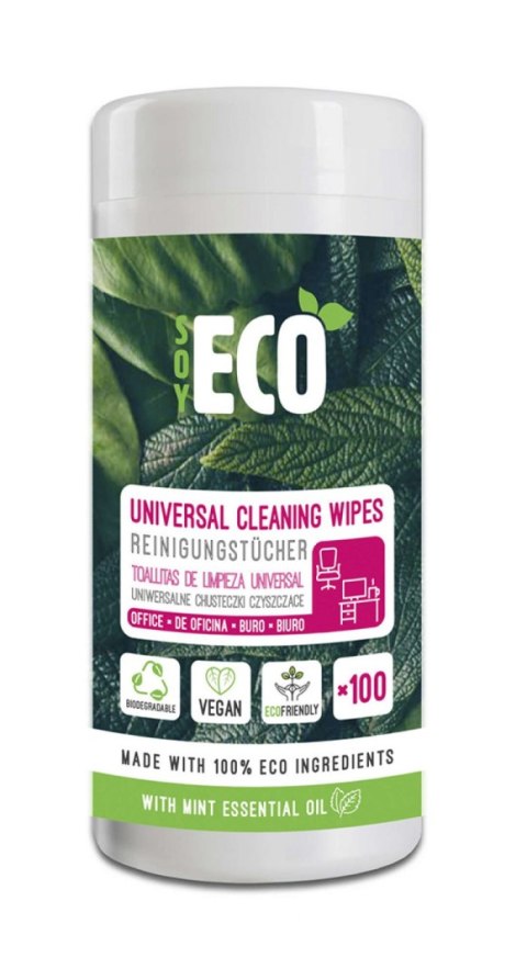 Ściereczki do czyszczenia biura SOYECO, Eco, wilgotne, duża tuba, 100 szt. Ściereczki do czyszczenia biura SOYECO, Eco, wilgotne, duża tuba, 100 szt.