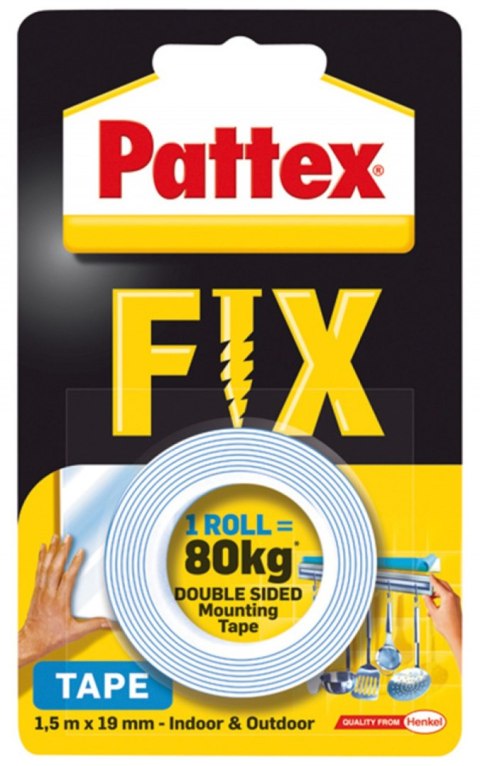 Taśma dwustronna PATTEX FIX, 1,5m x 19mm, 80kg Taśma dwustronna PATTEX FIX, 1,5m x 19mm, 80kg