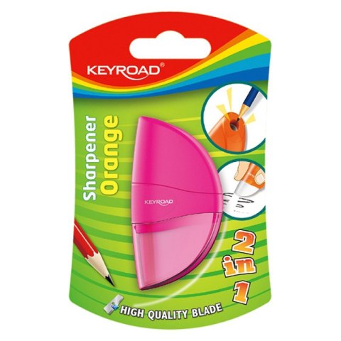 Temperówka KEYROAD Orange, plastikowa, pojedyncza, z gumką, blister, mix kolorów Temperówka KEYROAD Orange, plastikowa, pojedyncza, z gumką, blister, mix kolorów
