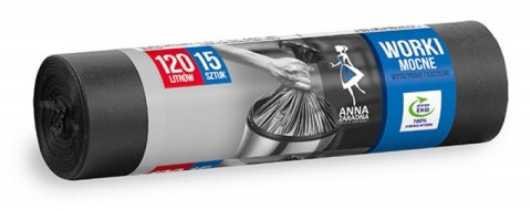 Worki na śmieci ANNA ZARADNA, mocne, 120 l, 15 szt., czarne Worki na śmieci ANNA ZARADNA, mocne, 120 l, 15 szt., czarne