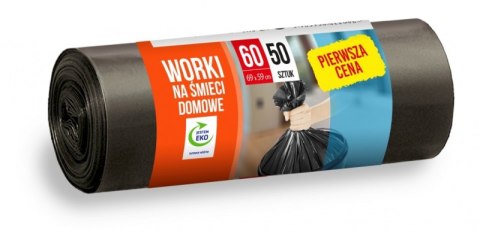 Worki na śmieci domowe FIXI, 60 l, 50 szt., czarne Worki na śmieci domowe FIXI, 60 l, 50 szt., czarne