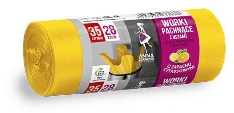 Worki na śmieci z uszami ANNA ZARADNA, zapach cytrusów, 35 l, 28 szt., żółty Worki na śmieci z uszami ANNA ZARADNA, zapach cytrusów, 35 l, 28 szt., żółty
