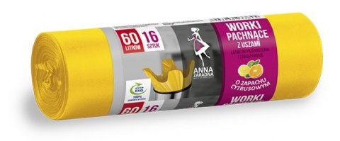 Worki na śmieci z uszami ANNA ZARADNA, zapach cytrusów, 60 l, 16 szt., żółty Worki na śmieci z uszami ANNA ZARADNA, zapach cytrusów, 60 l, 16 szt., żółty
