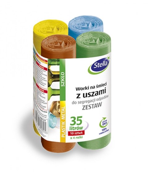 Worki z uszami STELLA, do segregacji odpadów, zestaw, 35 l, 4x10 szt., mix Worki z uszami STELLA, do segregacji odpadów, zestaw, 35 l, 4x10 szt., mix