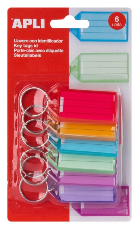 Zawieszki na klucze APLI, 29x56mm, 6szt., blister, mix kolorów Zawieszki na klucze APLI, 29x56mm, 6szt., blister, mix kolorów