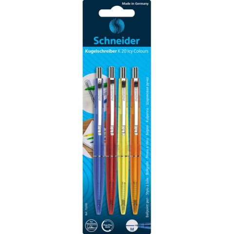 Długopis automatyczny SCHNEIDER K20 ICY, M, 4 szt. blister, mix kolorów Długopis automatyczny SCHNEIDER K20 ICY, M, 4 szt. blister, mix kolorów