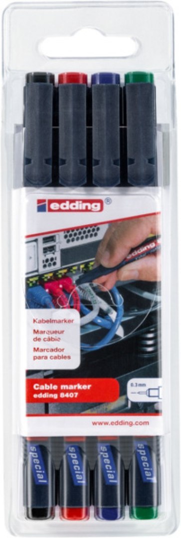 Marker do znakowania kabli e-8407 EDDING, 0,3 mm, 4 szt., mix kolorów Marker do znakowania kabli e-8407 EDDING, 0,3 mm, 4 szt., mix kolorów