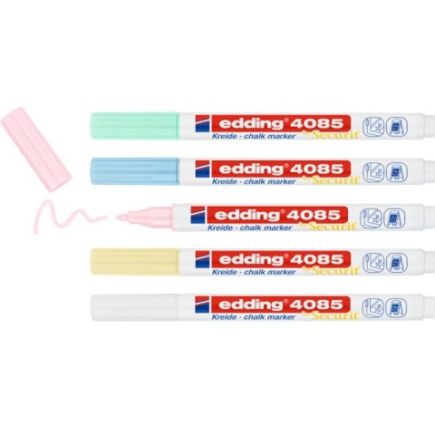 Marker kredowy e-4085 EDDING, 1-2 mm, 5 szt., mix kolorów Marker kredowy e-4085 EDDING, 1-2 mm, 5 szt., mix kolorów