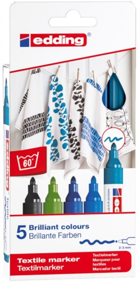 Marker tekstylny e-4500/5 S EDDING, 2-3mm, 5 sztuk, cool colours Marker tekstylny e-4500/5 S EDDING, 2-3mm, 5 sztuk, cool colours