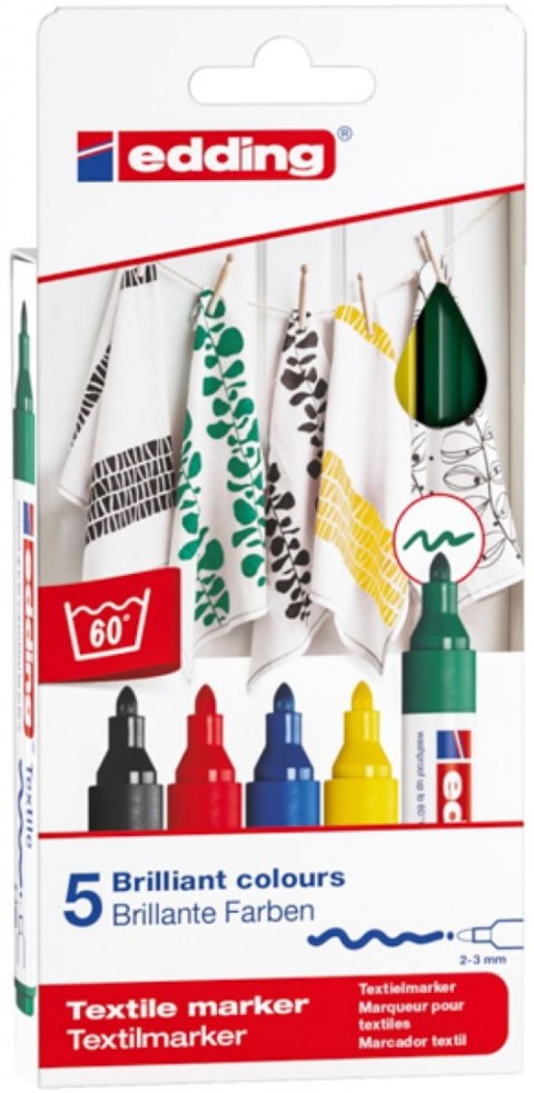 Marker tekstylny e-4500/5 s EDDING, 2-3mm, 5 kolorów Marker tekstylny e-4500/5 s EDDING, 2-3mm, 5 kolorów