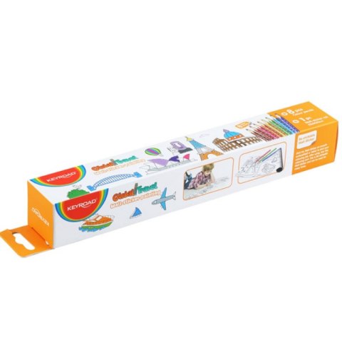 Naklejka na ścianę KEYROAD Global Travel, do kolorowania, 206x30cm + 8 kredek, mix kolorów Naklejka na ścianę KEYROAD Global Travel, do kolorowania, 206x30cm + 8 kredek, mix kolorów