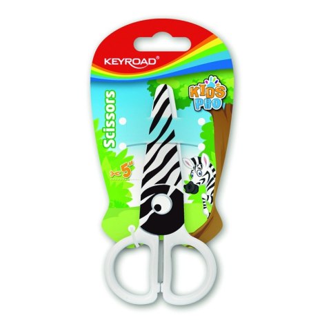 Nożyczki szkolne KEYROAD, 12,2cm, bezpieczne, zebra, blister, biało-czarny Nożyczki szkolne KEYROAD, 12,2cm, bezpieczne, zebra, blister, biało-czarny