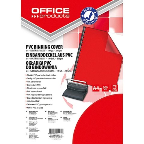 Okładki do bindowania OFFICE PRODUCTS, PVC, A4, 200mikr., 100szt., czerwone transparentne Okładki do bindowania OFFICE PRODUCTS, PVC, A4, 200mikr., 100szt., czerwone transparentne