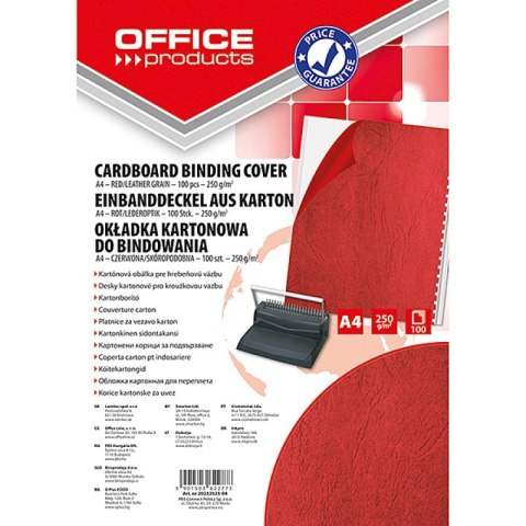 Okładki do bindowania OFFICE PRODUCTS, karton, A4, 250gsm, skóropodobne, 100szt., czerwone Okładki do bindowania OFFICE PRODUCTS, karton, A4, 250gsm, skóropodobne, 100szt., czerwone