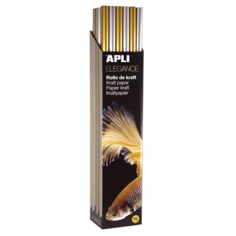 Papier prezentowy APLI Kraft, 100x300cm, 70 g/m2, 1 szt., srebrny/złoty mix Papier prezentowy APLI Kraft, 100x300cm, 70 g/m2, 1 szt., srebrny/złoty mix