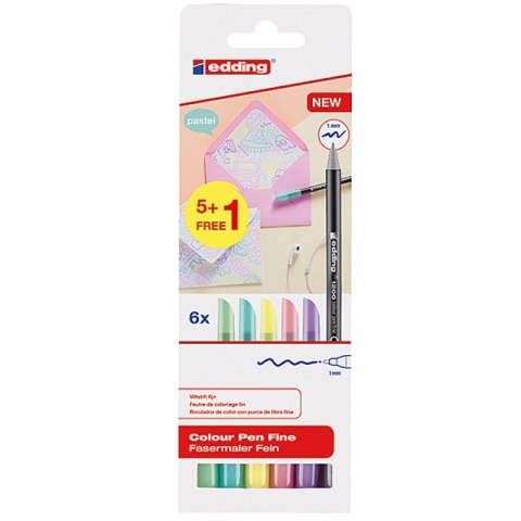 Pisak z cienką końcówką e-1200 EDDING, 1 mm, 6 szt., blister, mix kolorów Pisak z cienką końcówką e-1200 EDDING, 1 mm, 6 szt., blister, mix kolorów