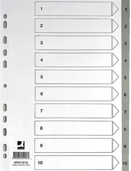 Przekładki Q-CONNECT, PP, A4, 225x297mm, 1-10, 10 kart, szare
