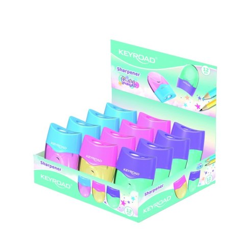 Temperówka KEYROAD Wave, plastikowa, podwójna, z pojemnikiem, pakowane na displayu, mix kolorów pastelowych Temperówka KEYROAD Wave, plastikowa, podwójna, z pojemnikiem, pakowane na displayu, mix kolorów pastelowych