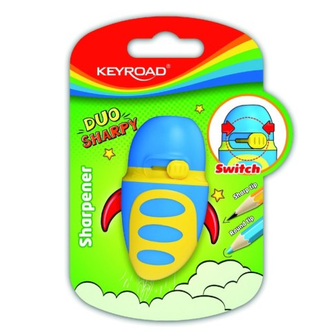 Temperówka plastikowa KEYROAD Duo Sharpy, wielofunkcyjna, pojedyncza, z pojemnikiem, blister, mix kolorów Temperówka plastikowa KEYROAD Duo Sharpy, wielofunkcyjna, pojedyncza, z pojemnikiem, blister, mix kolorów