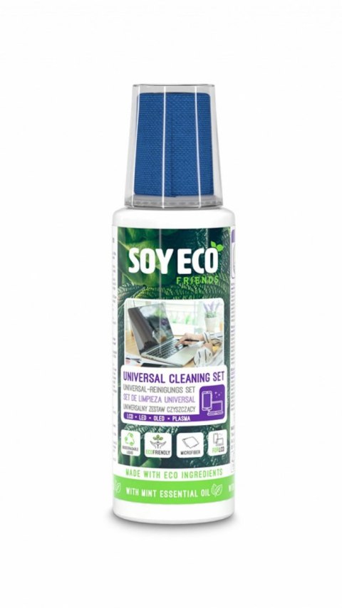 Zestaw 2w1 do czyszczenia ekranów SOYECO, Eco, środek czyszczący 100 ml + mikrofibra 20x20 Zestaw 2w1 do czyszczenia ekranów SOYECO, Eco, środek czyszczący 100 ml + mikrofibra 20x20