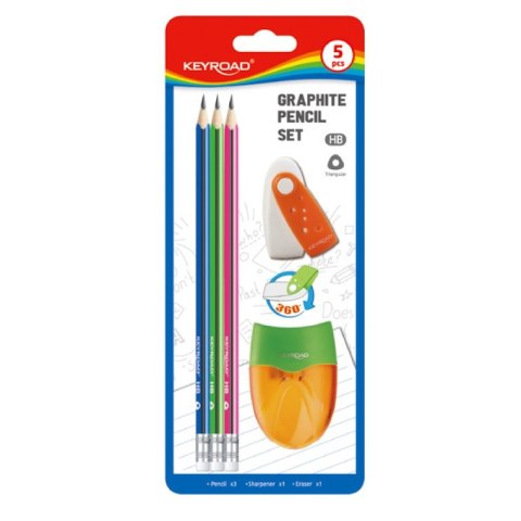 Zestaw szkolny KEYROAD Pencil Set, 5 elementów, blister, mix kolorów Zestaw szkolny KEYROAD Pencil Set, 5 elementów, blister, mix kolorów