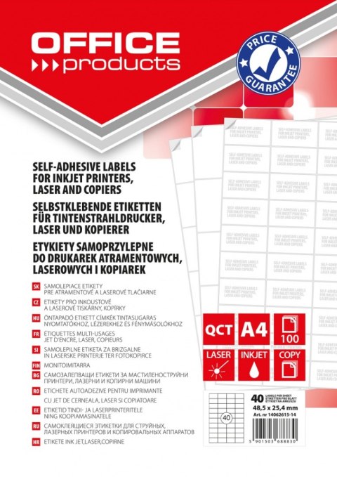 Etykiety OFFICE PRODUCTS, 48,5x25,4mm, białe, 100 ark. Etykiety OFFICE PRODUCTS, 48,5x25,4mm, białe, 100 ark.